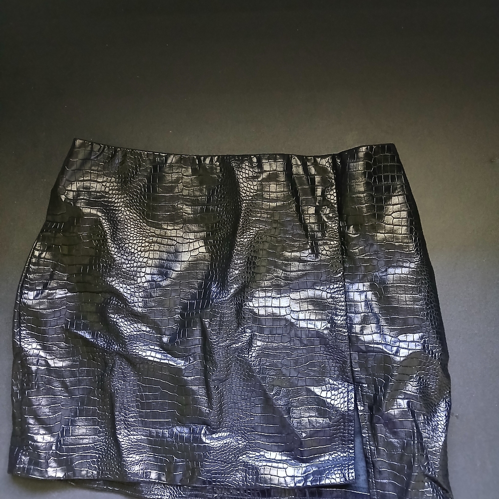 Black Croc-Embossed Skirt